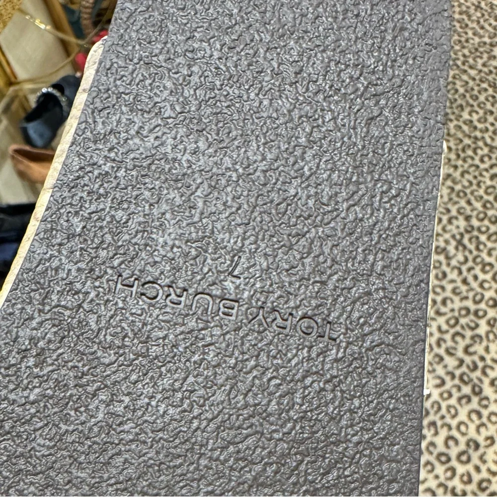 Tory Burch Everly Cork Leather Mule Shoes- Snake Print Embossed - Picture 4 of 4